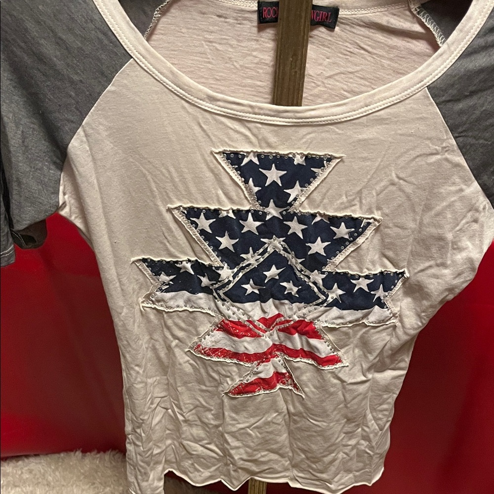 Rock & Roll Cowgirl Triangular Star Tee - White and Gray